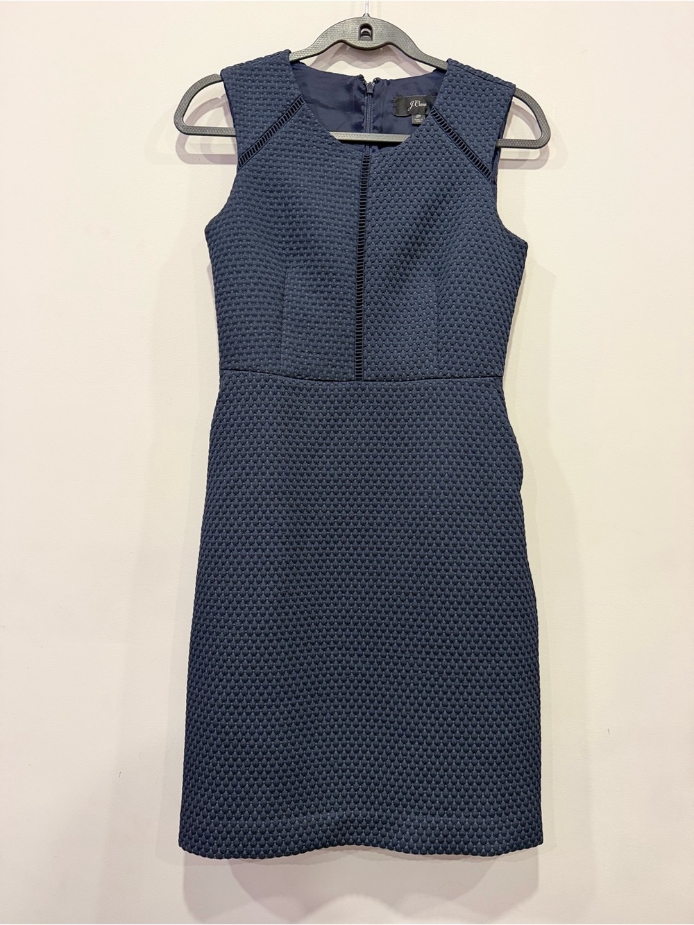 J. Crew Navy Textured Sleeveless Midi Sheath Dress - Picture 2 of 4
